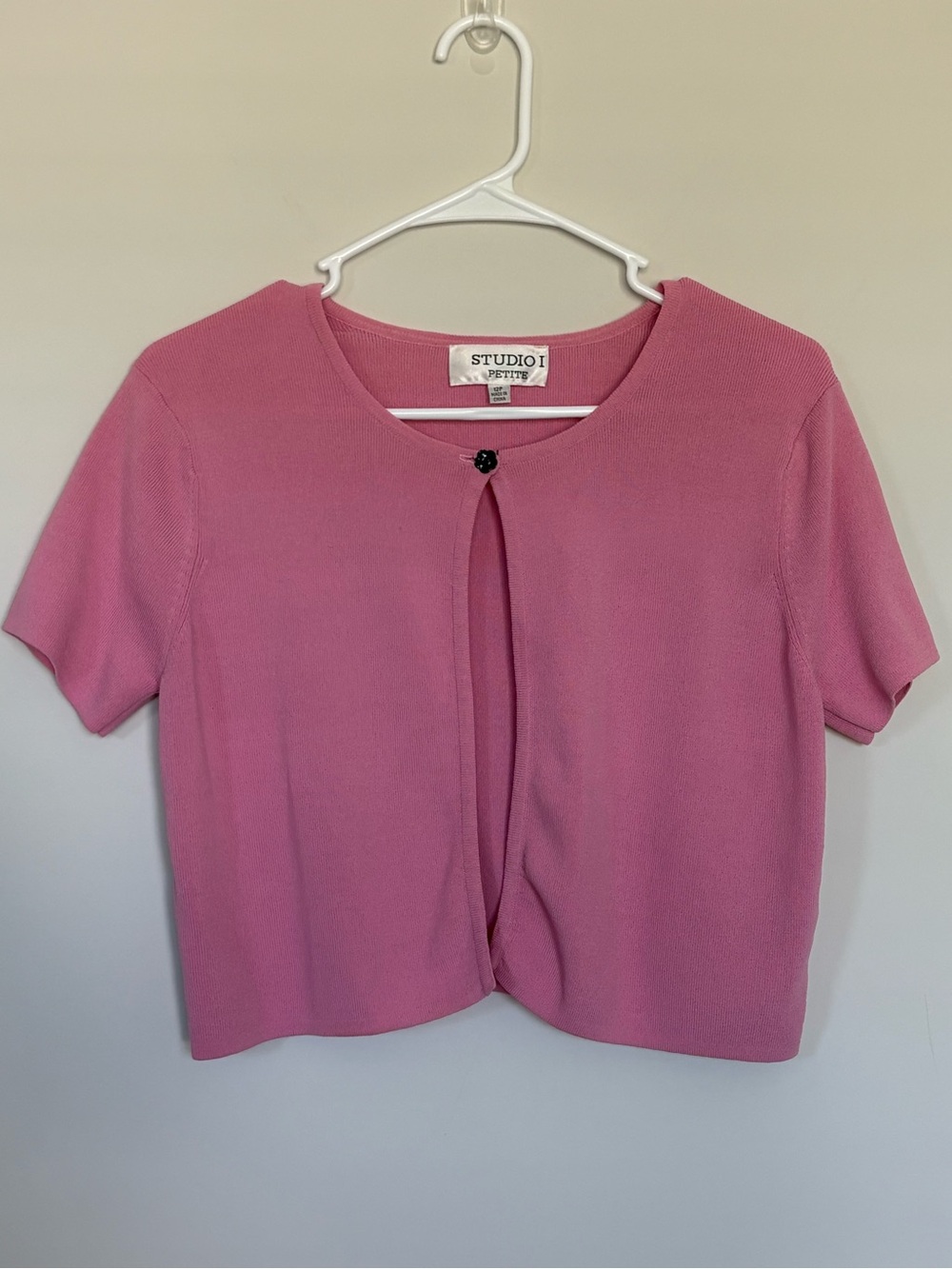 Studio I Petite Pink Short Sleeve One Button Cardigan Shrug Cropped Sweater 12P
